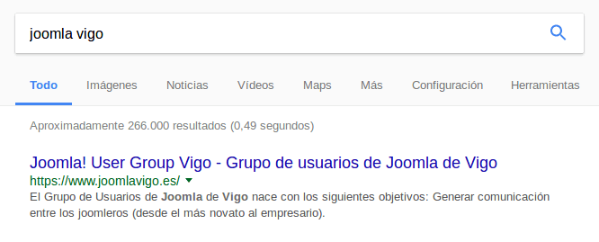 Búsqueda de ejemplo en Google: Joomla Vigo