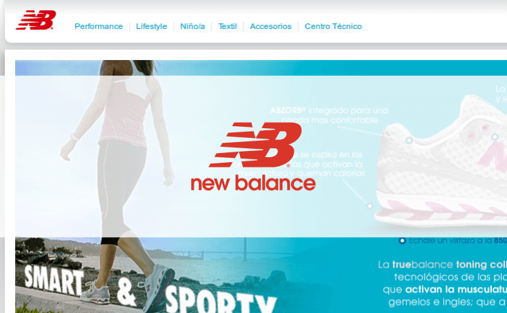 Captura de pantalla de la web de la marca New Balance España